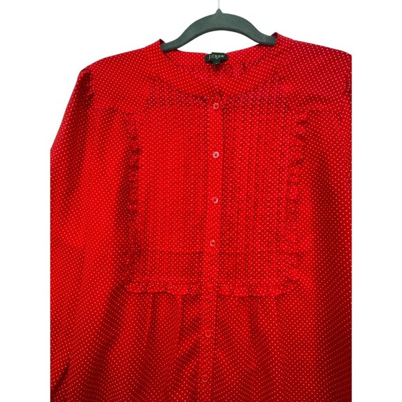 J. Crew Womens Polka Dot Button-Down Blouse Size 6 Red Long Sleeve Top Career Of - Picture 4 of 10